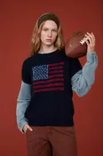 AMERICAN FLAG DISTRESSED DENIM SLEEVE KNIT SWEATER