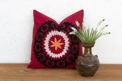 16"sq Black Scalloped Suzani Pillow Cover