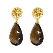18k Yellow Gold with Smokey Topaz and Diamond Earrings — cella designs