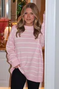 Auden Oversized Striped Knit Sweater : Pink/White