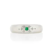 Adel Chefridi Tapered Silver Moon Emerald Ring