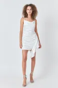 Asymmetrical Waterfall Drapped Satin Mini