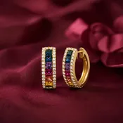 18K Gold Diamond and Gemstone Hoop Earrings