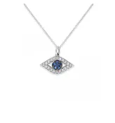 14k Diamond And Blue Sapphire Evil Eye Necklace