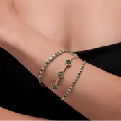 14KT TWO TONE EMERALD FLEXIBLE BANGLE