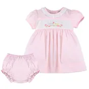 12047-Hand Smocked Birds Pink Baby Girl Spring Dress