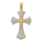 14K with Rhodium Diamond-Cut Cross Pendant