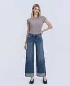 Authenticity - Mid Rise Pin Tuck Cuffed Baggy Wide Leg Jeans