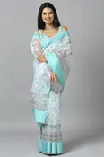 Aqua Blue Organza Tie Dye Party Wear Designer Saree (Janya-2104-B)