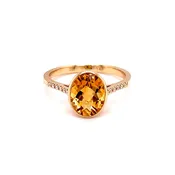 14 Karat Yellow Gold Oval Citrine with Diamond Shank Ring Size 6.5, Citr=1.90ct, 12Dias=.06tw GH/SI