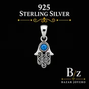 925 Sterling Silver Blue Lab Opal Hamsa Hand Pendant