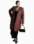 Dragon Lady Coat Burgundy Floral Embroidered Jeweled Taffeta (Plus-Size)