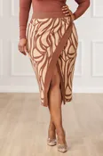 Aston Mosaic Knit Slit Skirt - Brown