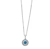 10kt White Gold Pendant With Round Blue Topaz Center .33ct and 28 Roun