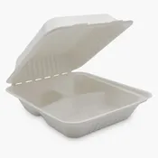 3 Compartment Clamshell Food Container Medd Max LLC 8 X 8 Inch White Compostable Bagasse (Case of 200)