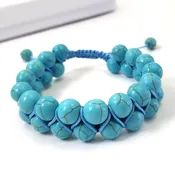 10mm Blue Magnesite Turquoise Macrame Double Layer Bracelet  Handmade Gemstone Bracelet Charka Anxiety Relief Spiritual Protection Bracelet