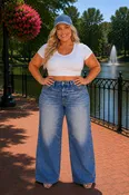 100 BT {Dear Scarlett} Medium Wash Wide Leg Denim Look Pants PLUS SIZE S M L XL 1X 2X 3X