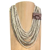 Bali Glass Bead Drizzle Wood Buckle Statement Necklace