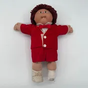 Cabbage Patch Kids Doll Coleco Vintage Brown Yarn Hair Red Suit 17 Inch
