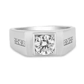 Rhodium 925 Silver Men's Moissanite 1ct Square Bezel Ring