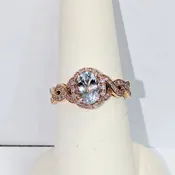10KT Rose Gold Diamond & Aquamarine RIng