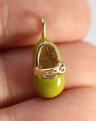 10k Yellow Gold Green Enamel Baby Shoe Pendant Charm