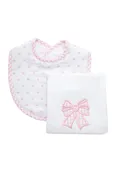 3 Marthas Pink Bow Bib & Burp Box Set