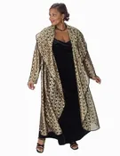 Drape Lapel Coat Gold Metallic Lace (Plus-Size)