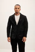 Allover Crystal Embellished Zipper-End Blazer - Black