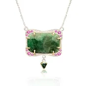 Artisan Green Gemstone Necklace with Pink Accents - Luxury Jewelry — EatMetal