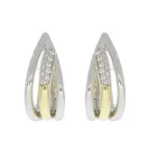 14K Two Tone and Diamond J Curve Teardrop Huggie Earrings