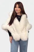 Chevron Sectioned Mink Fur Cape with Fox Fur Trim