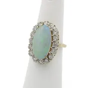 14K Yellow Gold Opal & Diamond Oval Cabochon Ring Size 6.25 23mm Head #E23-58