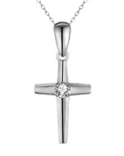 14K White Gold Diamond Cross Pendant, .06 ctw – Pressure-Set Solitaire