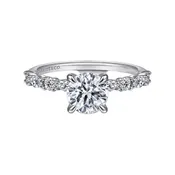 14K White Gold Alternating Round and Marquise Diamond and Hidden Halo Diamond Engagement Ring