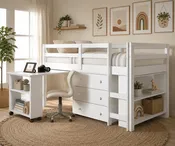 Ava Kid's Furniture Set with Twin Loft Bed, Desk, Dresser & Bookcase in One
