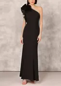 Aidan Mattox One Shoulder Mermaid Dress With Organza Sleeve