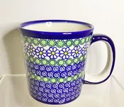 14 oz Polish Pottery Mug – Blues and Greens