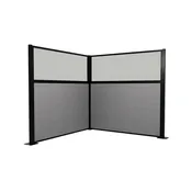 Acoustic Portable Partition Pre-Configured Hush Panel Electric Cubicle, L Shape 6' x 6' W/ Window Cloud Gray Woven Fabric - Black Trim