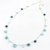 Kyanite, Zircon, Chalcedony and Grandidierite Yellow Gold Necklace