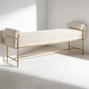 60 Inch White Boucle Bench
