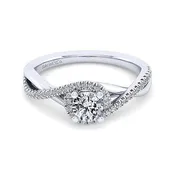 14K White Gold Twisted Round Diamond Engagement Ring