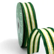 ~1 Inch Woven Metallic Gold Stripe Wired Ribbon - Green