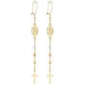 14k Gold Cross and Guadalupe Dangling Earrings
