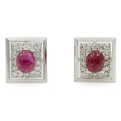 14k White Gold Cufflinks with Cabochon Ruby and .50 Ctw Diamonds #E23-167