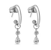 14K White Gold Dashing .56 cttw Round and Pear Diamonds Fancy Hoop Charm Dangle Earrings