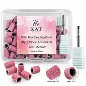 100PCS PINK MINI SANDING BAND & 1PC NAIL BIT - KAT BEAUTY