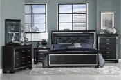 Allura 4-Piece Solid Wood Bedroom Set with LED Lights, Queen/King Bed, Dresser, Mirror, Nightstand