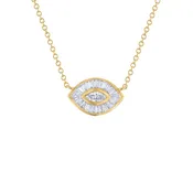 14KT GOLD DIAMOND BAGUETTE EVIL EYE NECKLACE