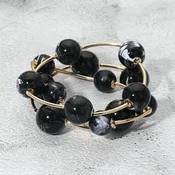 Black Chunky Ball 3-Piece Stretch Bracelet Set on Gold | 699464